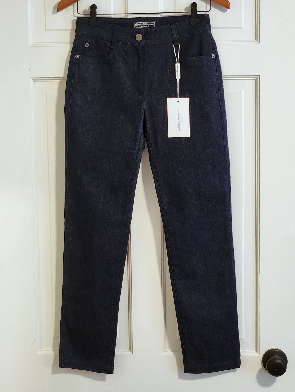 🆕️ 👖Salvatore Ferragamo👖 - Dark Blue Straight Leg Stretch Jean w/Leather Trim